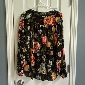 LOFT Black Key Hole Floral Blouse